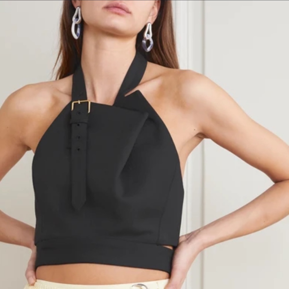 PROENZA SCHOULER WOOL BLEND BACKLESS HALTER NECK TOP W BUCKLE DETAIL 2